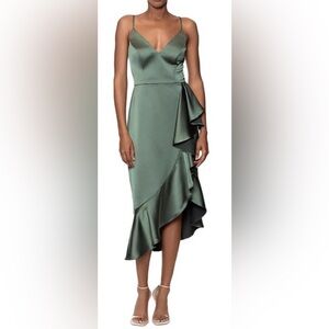 Bloomingdale’s Green Ruffled Midi Dress by Aqua/Spaghetti Strap/Size 4